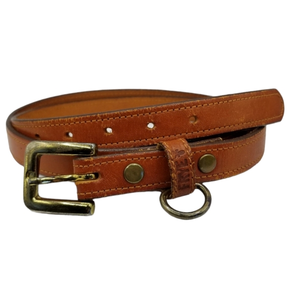 Frye Accessories - Frye Women's Leather Belt Size 32 Thin Brown Brass Square Buckle Loop Cognac